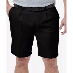 NWT‎ Haggar Cool 18 Pro Flat Front Shorts Mens 44 Waist Gabardine Black Pleated